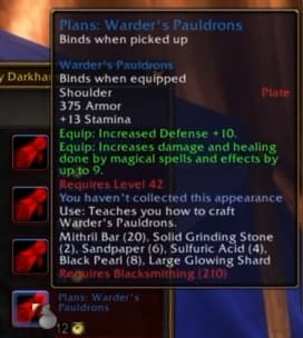 Warder's Pauldrons: Specialized plate gear designed for battlemage wardens.