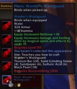 Warder's Waistguard: Secure plate components providing extra resilience and magic-infusion.