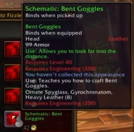 Bent Goggles: Sturdy starter goggles fitted with distance-viewing lenses.