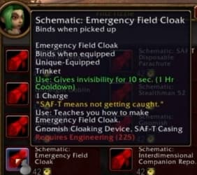 Emergency Field Cloak: A sophisticated stealth device granting complete invisibility for a short window.