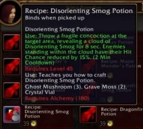 Disorienting Smog Potion: Releases a blinding cloud that leaves targets wandering in confusion.