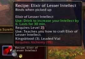 Elixir of Lesser Intellect: Expands total mana pool and mental acuity.