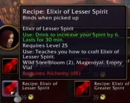 Elixir of Lesser Spirit: Boosts spirit regeneration rates.