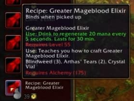 Greater Mageblood Elixir: Restores mana steadily over a long duration, perfect for extended spellcasting sessions.