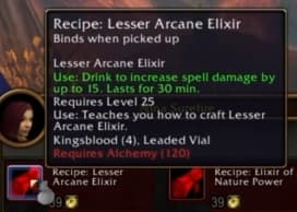 Lesser Arcane Elixir: Boosts raw magical potency across all arcane and general spell schools.