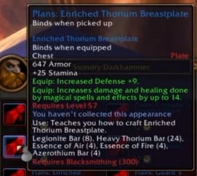 Enriched Thorium Breastplate: A glowing chestpiece built to withstand heavy blows while boosting magical capability.