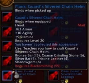 Guard's Silvered Chain Helm: Full coverage mail armor geared heavily toward mitigation.