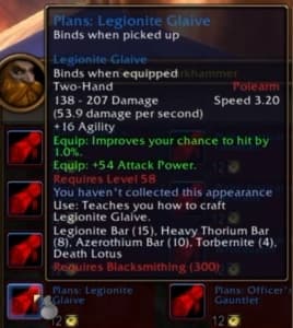 Legionite Glaive: A menacing blade forged from rare legionite materials.