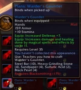 Warder's Gauntlet: Specialized plate gear designed for battlemage wardens.