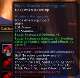 Warder's Wristguard: Specialized plate gear designed for battlemage wardens.