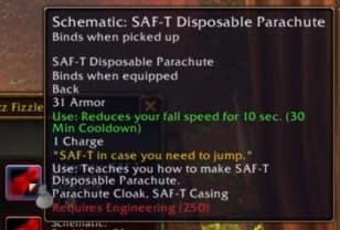 Saf't Disposable Parachute: A charged cape attachment designed to slow your descent in emergencies.