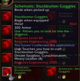 Stuckbutton Goggles: Quaint headgear featuring a finicky adjustment mechanism.