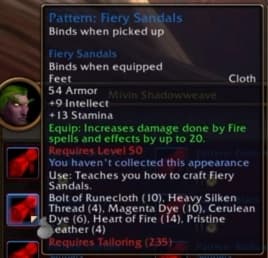 Fiery Sandals: Warm, ember-threaded cloth pieces crafted to maximize fire spell output.
