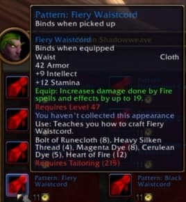 Fiery Waistcord: Warm, ember-threaded cloth pieces crafted to maximize fire spell output.
