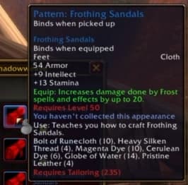 Frothing Sandals: Chilly, ice-infused cloth components built for frost spellcasters.