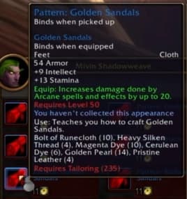 Golden Sandals: Shimmering yellow cloth gear tailored to boost arcane power.
