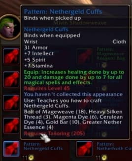 Nethergeld Cuffs: High-end restorative cloth armor designed for dedicated healers.