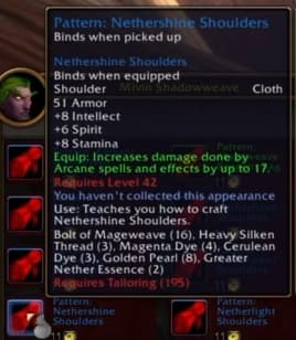 Nethershine Shoulders: Glowing arcane mantle and wrist wraps for advanced magi.