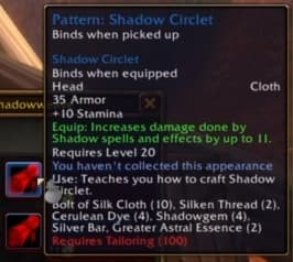 Shadow Circlet: Dark, ominous robes built for practitioners of shadow arts.