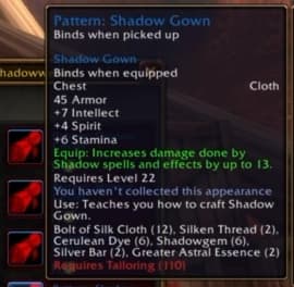Shadow Gown: Dark, ominous robes built for practitioners of shadow arts.